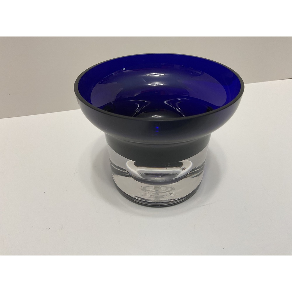PartyLite Cobalt Blue Clear Glass Votive Tealight Candle Holder Heavy Base 5"